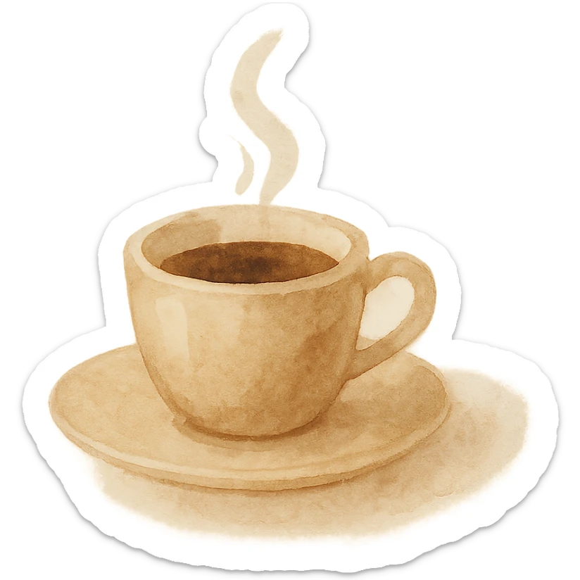 watercolor art style espresso cup, soft edges, brown and cream tones, gentle steam sticker