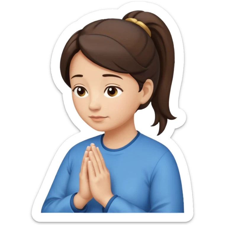 Photo realistic middle aged woman medium dark brown hair in ponytail light medium skin praying sticker