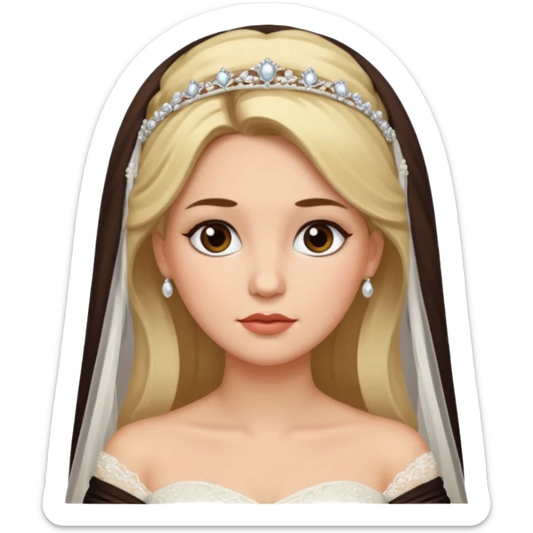 White tanned skin bride with dark brown hair mixed with blonde with a chin on her face sticker