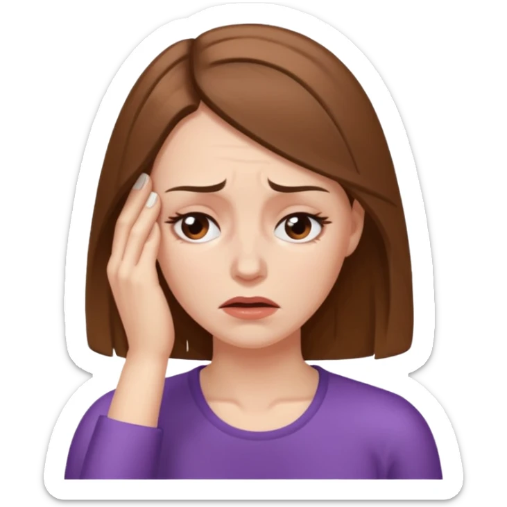 White woman with Brown hair with shoulder length hair and painful Migraine headache  sticker
