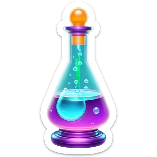 Clash of Clans aesthetic: Cinematic Playful Sci-fi Health Potion Emoji, rendered in a 3D vector-style similar to standard emojis with minimal shading and bold, simplified shapes. A compact, futuristic vial with a glowing neon liquid and sleek contours, softly glowing with a healing cosmic charm. Simplified yet unmistakably iconic, highly detailed and consistent, glowing with a soft radiant glow and high shine. Stylized with a touch of futuristic alchemy and a soft glowing outline, capturing the essence of a vital energy elixir with a playful, interstellar spirit! sticker