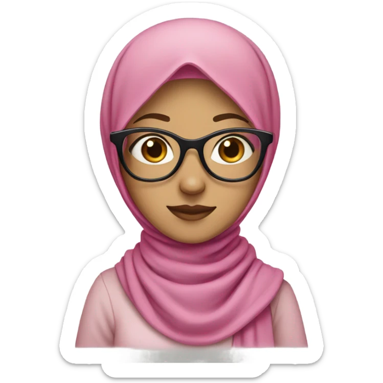 girl in a pink hijab with fair skin and transparent glasses sticker