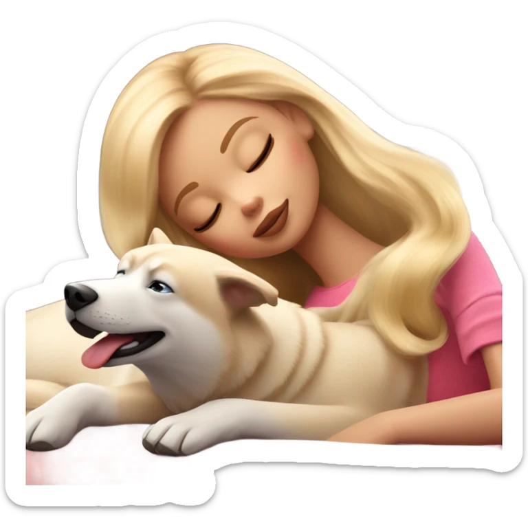 Pretty blonde Barbie girl emoji napping with red Siberian Husky  sticker
