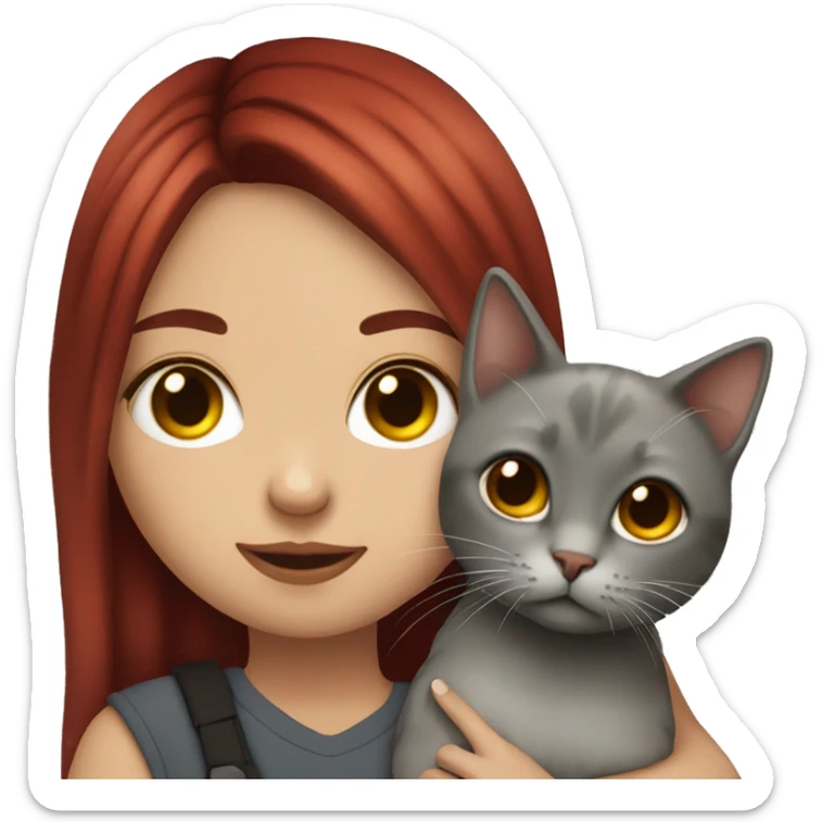 Girl with dark red hair and septum piercing holding grey cat sticker