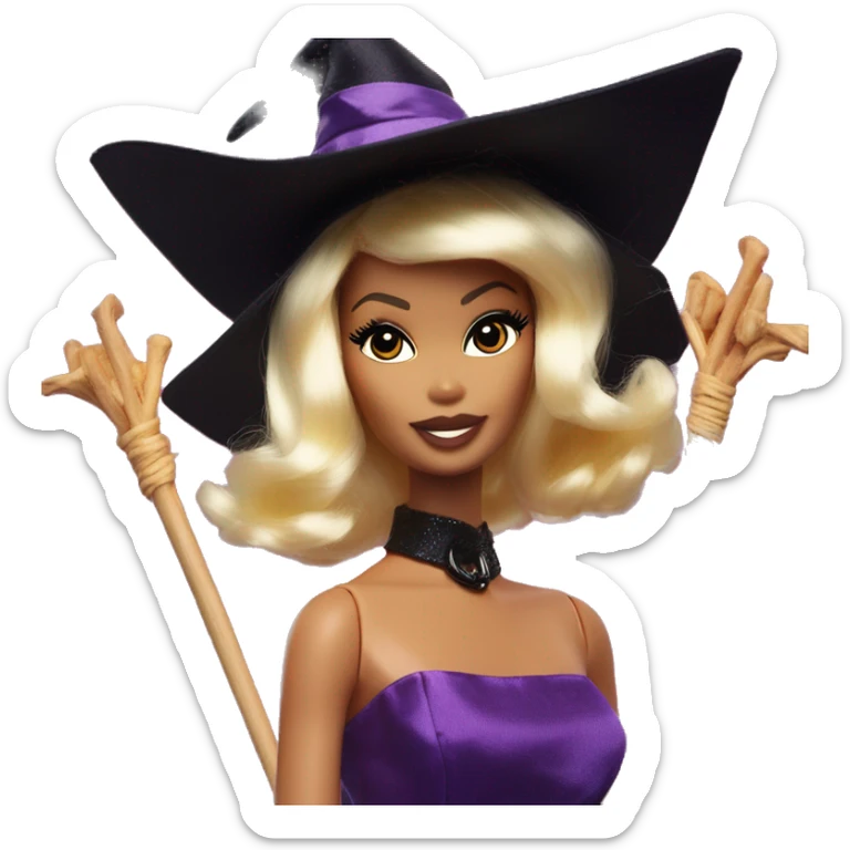 three photogenic silkstone Barbie witches enchanted TV series flying on broomsticks sticker