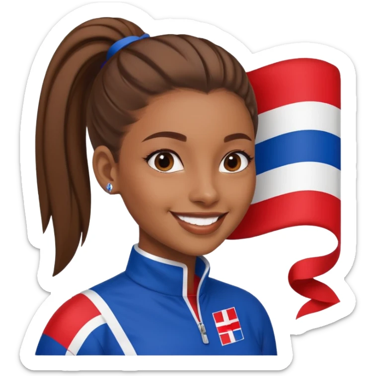 A brown skin girl with a slick ponytail and edges with a Dominican flag sticker