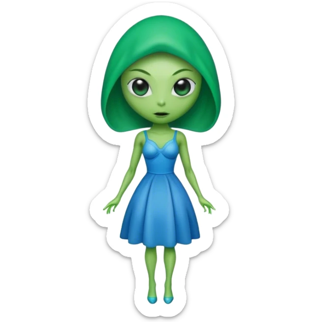 green alien woman in blue dress sticker