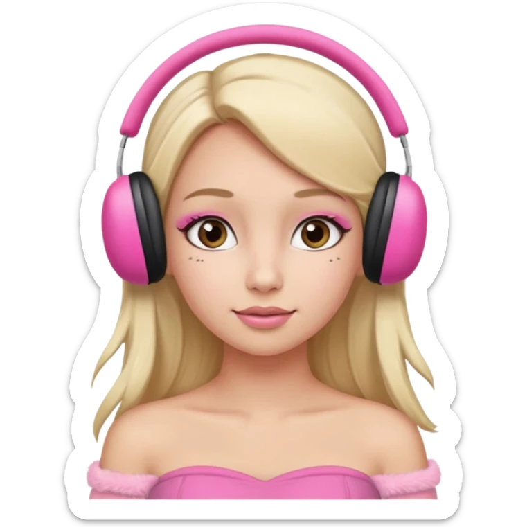 Mädchen mit blondem glattem langem Haar und rosanen top ohne Träger und rosa Ohrenschützer und latina make up sticker