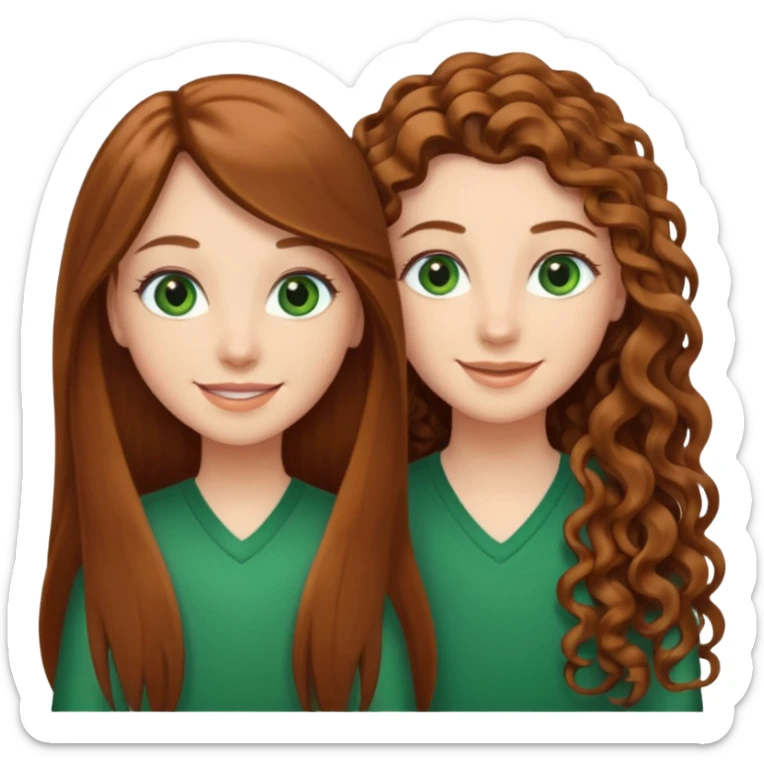 Two besties: 1: long ironed straight hair, green eyes 2: long curly brown hair, brown eyes sticker