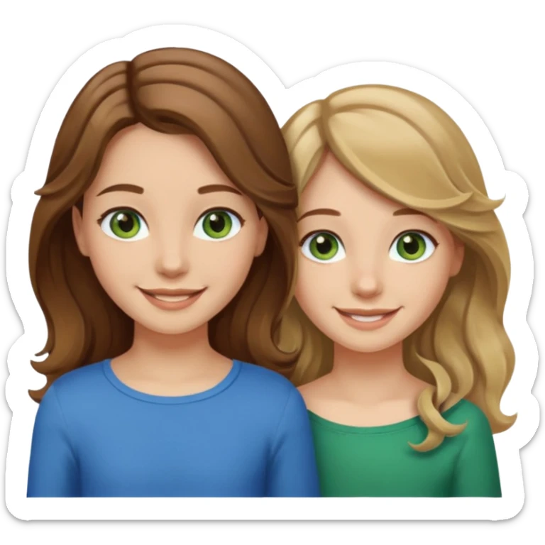 make me and my best friend togheter i have shoulder-lenght brown hair and light brown eyes and she has long wavy hair blonde/brown hair and green/blue eyes sticker