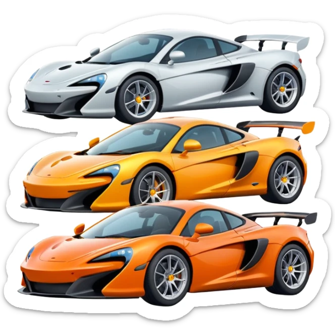 group of 4 sport cars, McLaren brand, emoji style sticker