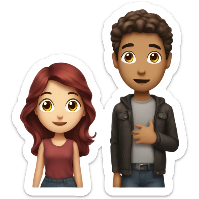 guy with dark brown hair blowing kisses to girl with dark red hair sticker