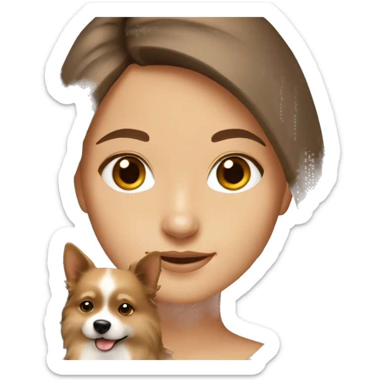 beautiful girl with brown hair with her beige spitz dog sticker