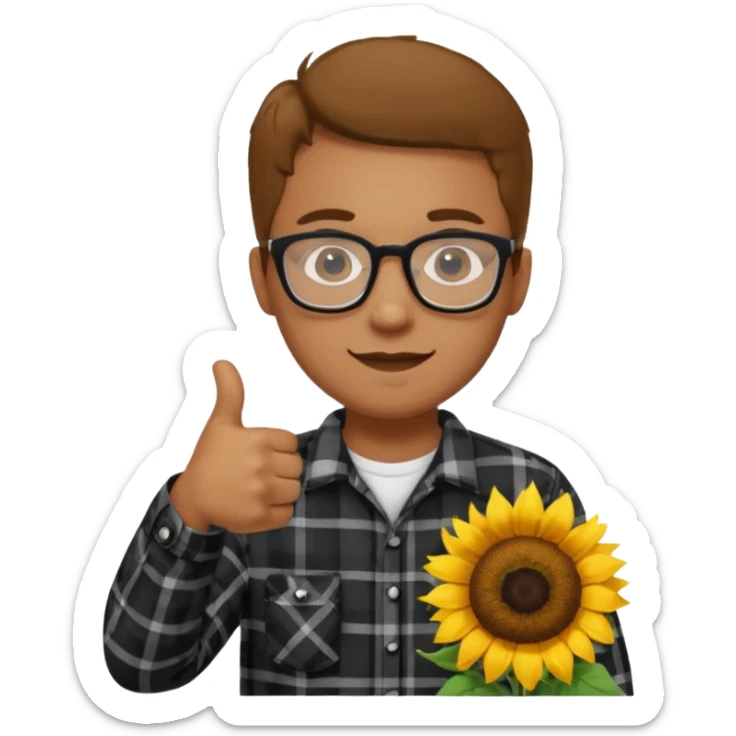Make my biology teacher shes light brown, wears glasses, fat, all black flannel and sunflower shirt under and make her give 1 thumbs up sticker