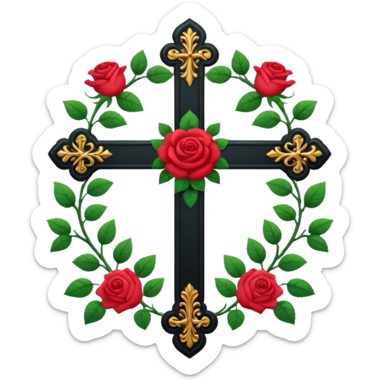 Ein christen kreuz schön verziert mit Rosen ranken aber nur in schwarz als Emoji sticker