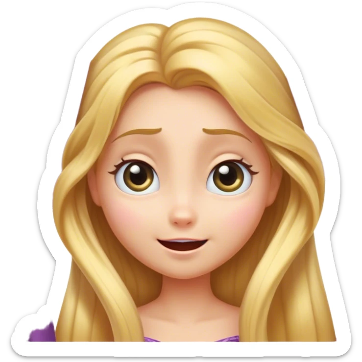 Cinematic Adorable Rapunzel Portrait Emoji, Playfully peeking out from behind a curtain of hair, big sparkling eyes, cheeks flushed with excitement, exuding charm and innocence, an absolute delight! sticker