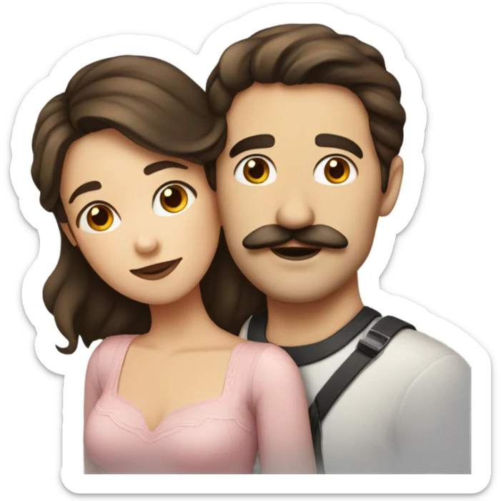 Man with brown hair and mustache kissed beautiful girl with dark brown hair  sticker