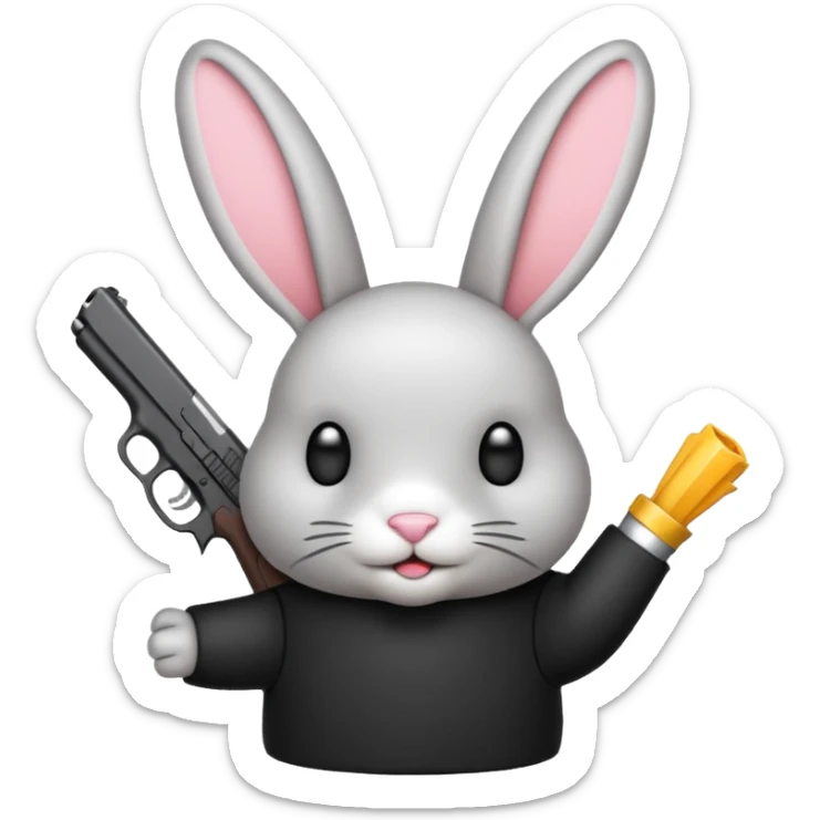Crea un emoji de un conejo sosteniendo una glok realista de iPhone sosteniendo dos alas sticker