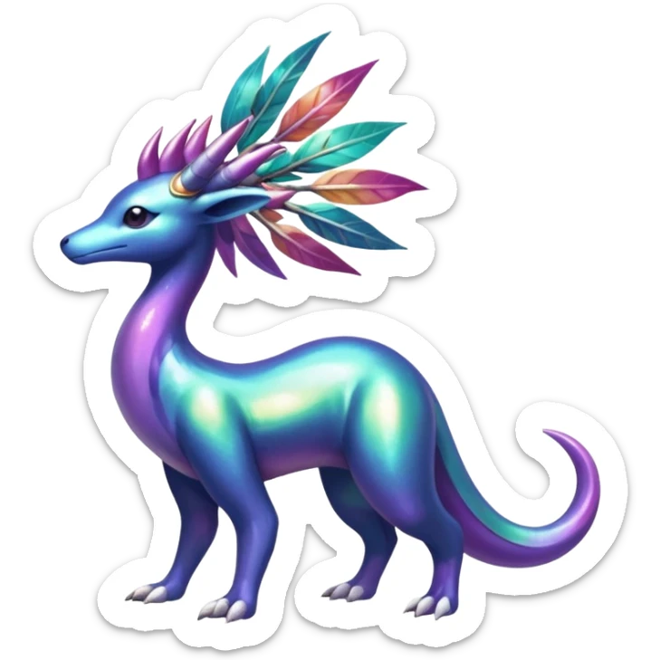 Shiny Exotic Tropical Iridescent Dusky Nightly Meganium-Amaura-Suicune-Fakémon-fusion-creature (full body) sticker