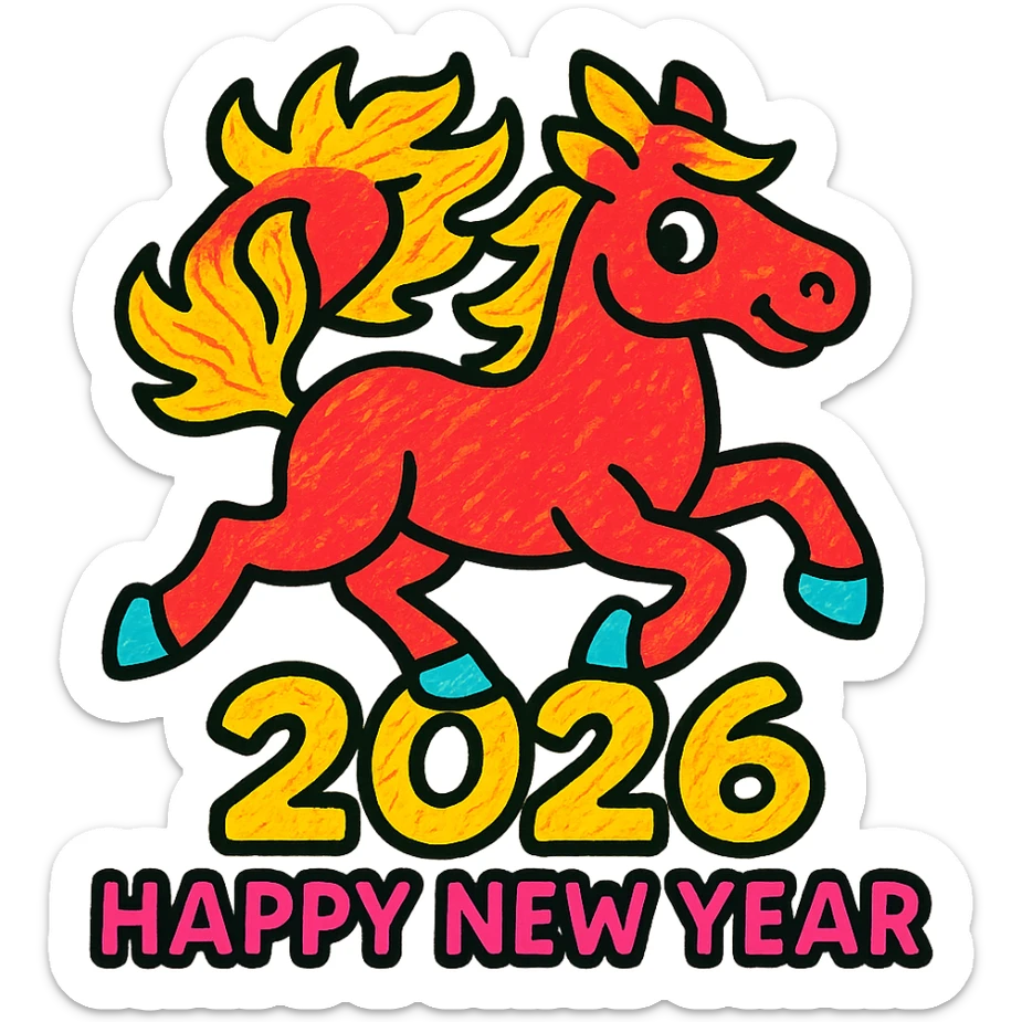 
Running red fire horse symbol of new year 2026 according to Asian Chinese calendar. greeting card or banner. vector illustration sticker