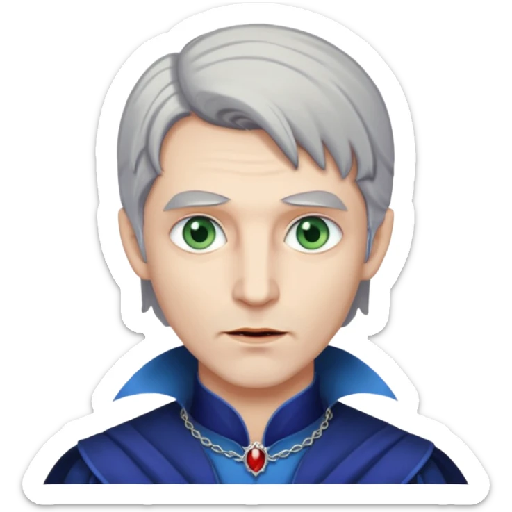 A vampire man with gray hair and blue eyes and a princess with light brown hair and green eyes sticker