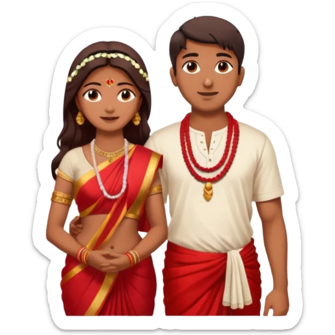 indian woman in saree and indian man in dhoti (shirtless) putting garlands on each other sticker