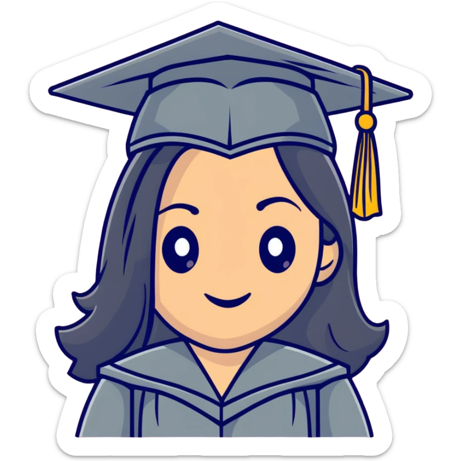 happy latina graduate with long wavy black hair wearing graduation cap and gown sticker
