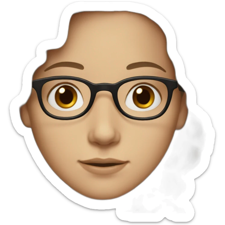 White Girl with wavy dark brown long hair, brown eyes and glasses sticker