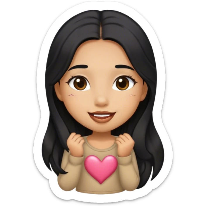 Tan girl with black long hair cute kisses smiles and cute outfit sticker