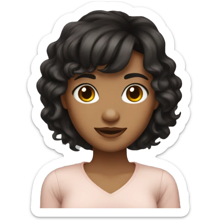 woman, medium skin, brown eyes, black wavy hair with bangs sticker