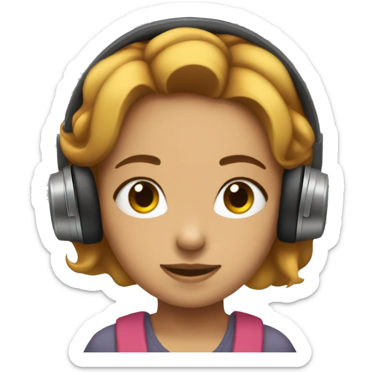 a girl with bob hair wearing headphones enjoying music with eyes closed sticker