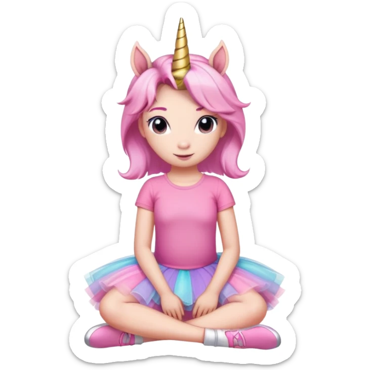 head of an anthropomorphised female unicorn in tutu and pink t-shirt, relaxed pose sticker