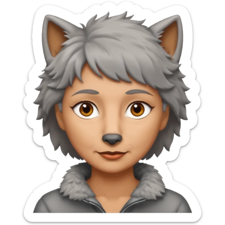 woman 50 years old, short grey fluffy wolf-cut hair, tannes skin and brown eyes sticker