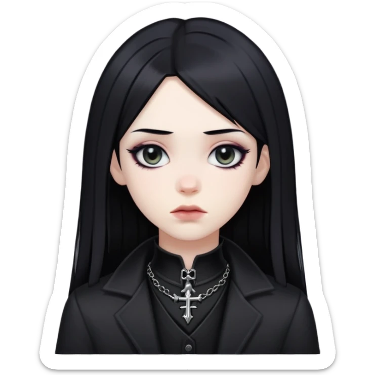 gothic femboy with black hair, pale skin, dark clothes sticker