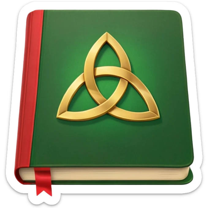 a green closed book with a golden triquetra on it with a red ribbon between the paged sticker