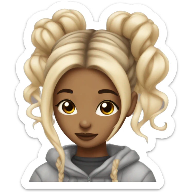 Cozy, girl, space buns, ombré hair dark roots blonde, in blanked sticker
