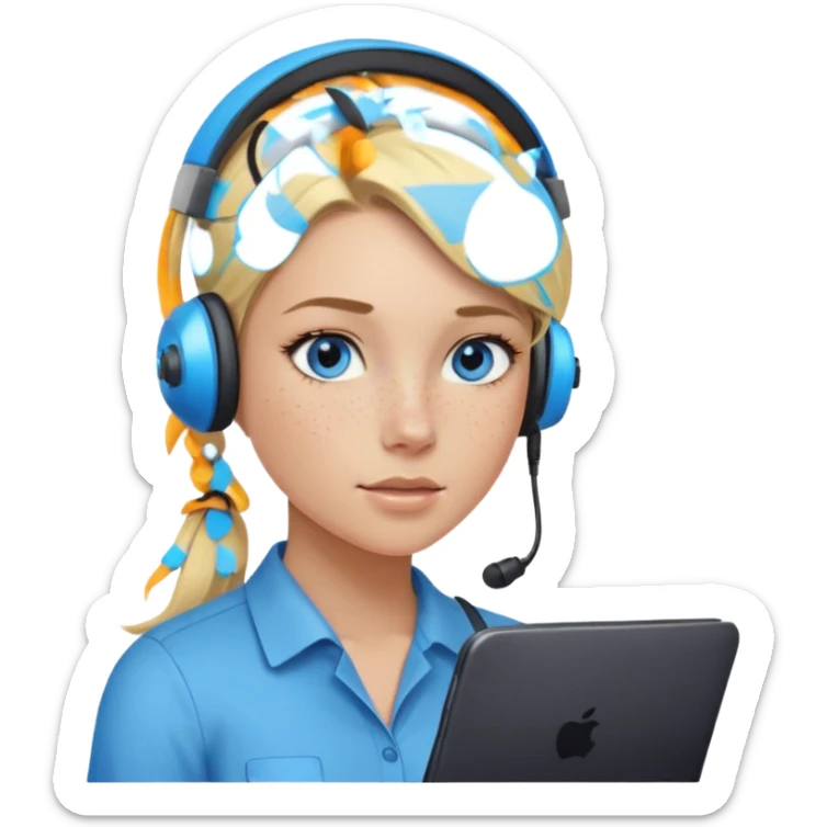 Just a head, blonde hair with lowlights in a ponytail, blue eyes, some freckles, a little older female ready to get some tasks done at work, no body and just one pony high on the back of the head sticker