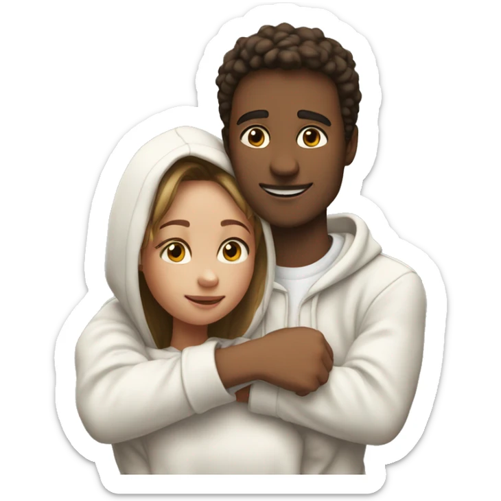 An emoji of a man wearing a white hoodie, standing next to his sister. He is hugging her warmly, showing a close sibling bond sticker