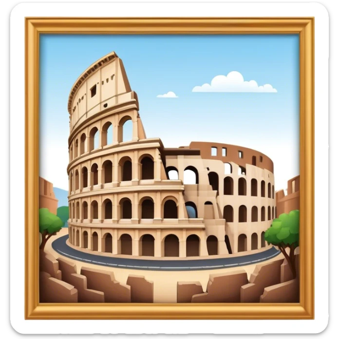 Cinematic Realistic Colosseum Landmark Emoji, depicted as the ancient Roman amphitheater rendered with dramatic architectural detail and dynamic lighting. sticker