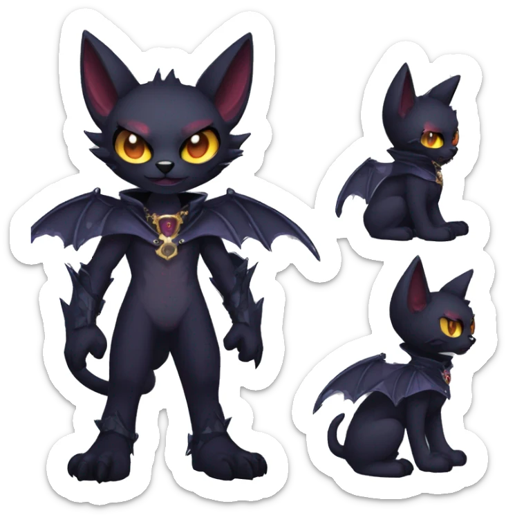 cool edgy anthro fantasy dark-shadow-themed animal vampiric bat-cat-hybrid Fakemon  with a collar full body sticker