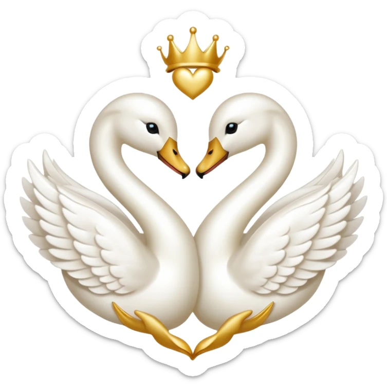 a white heart trimmed with pearls and about two golden swans in love sticker