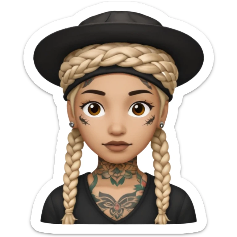 braided and tattoedbraided with lots lots lots of face tattooes and a hat sticker