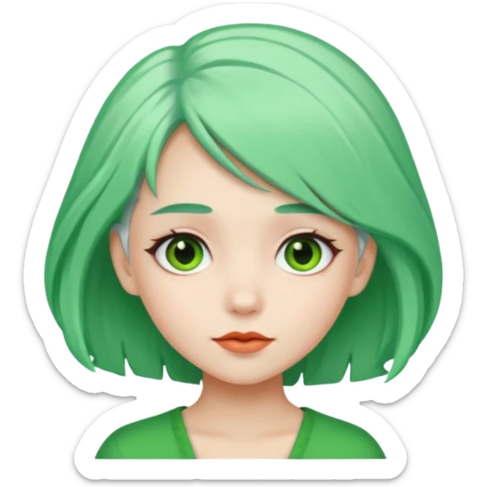 girl with green color hair clip, white hair. sticker