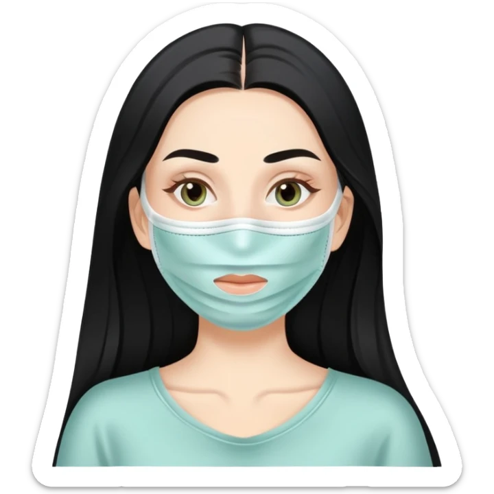 White girl with long black hair applying face mask, self care skincare routine sticker