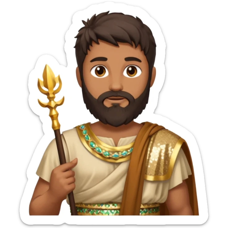 Faunus, God from Nature Roman Deities with long dark brown hair and beard, tan sequin toga sticker