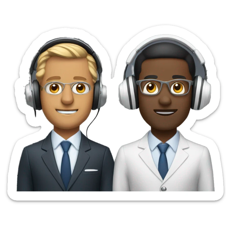 2 brown skin businessmen in fly suits with podcast headphones sticker
