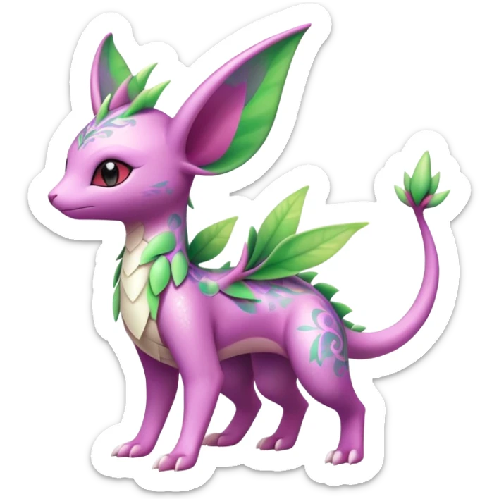 Shiny Exotic Cute Adorable Majestic Ethereal Sparkly Flygon-Espeon-Meganium-Shaymin-Hybrid-Creature with pattern-markings sticker