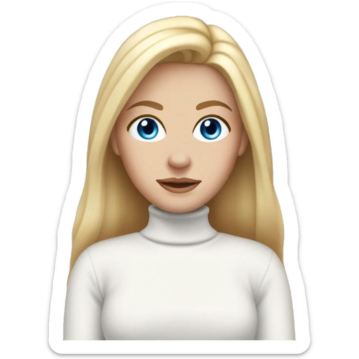 Blue eyed white woman with long blonde hair in a white turtleneck sweater  sticker