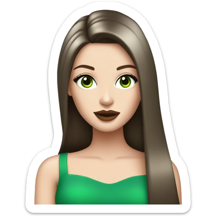 Brunette bombshell supermodel girl with long straight hair, pale skin, big pink lips and green eyes sticker