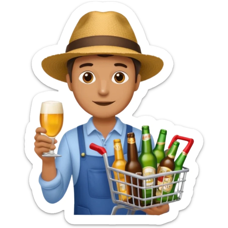man with a shopping cart full of beers and wines sticker